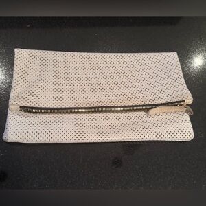 Clare V Vivier Foldover Zip Clutch, White Perforated Leather